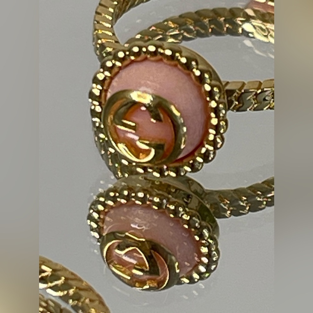 GUCCI Interlocking G Flower 3-row Gold Tone Ring sz: 55/ 7 1/4 - Picture 10 of 14
